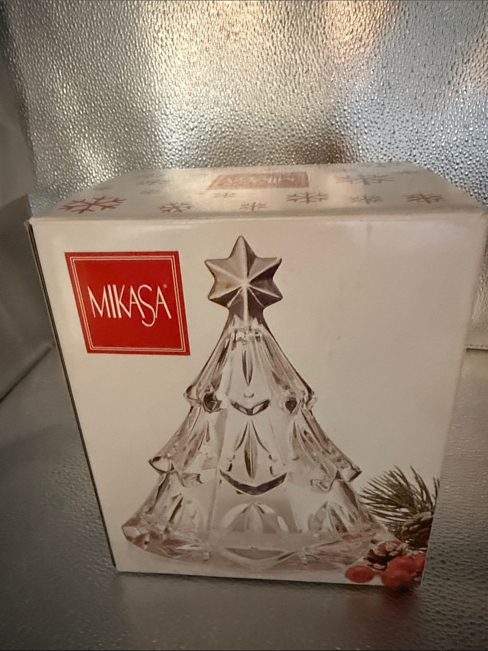 Mikasa Clear Crystal Tree Figurine Votive Holder with Star Topper